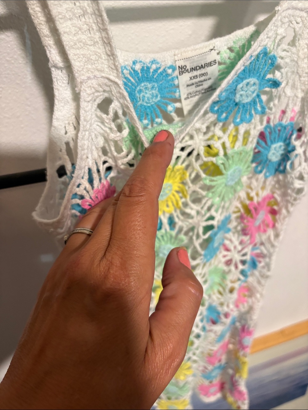 Crochet Floral Sun Dress — White with Pastel Flowers - Picture 4 of 4